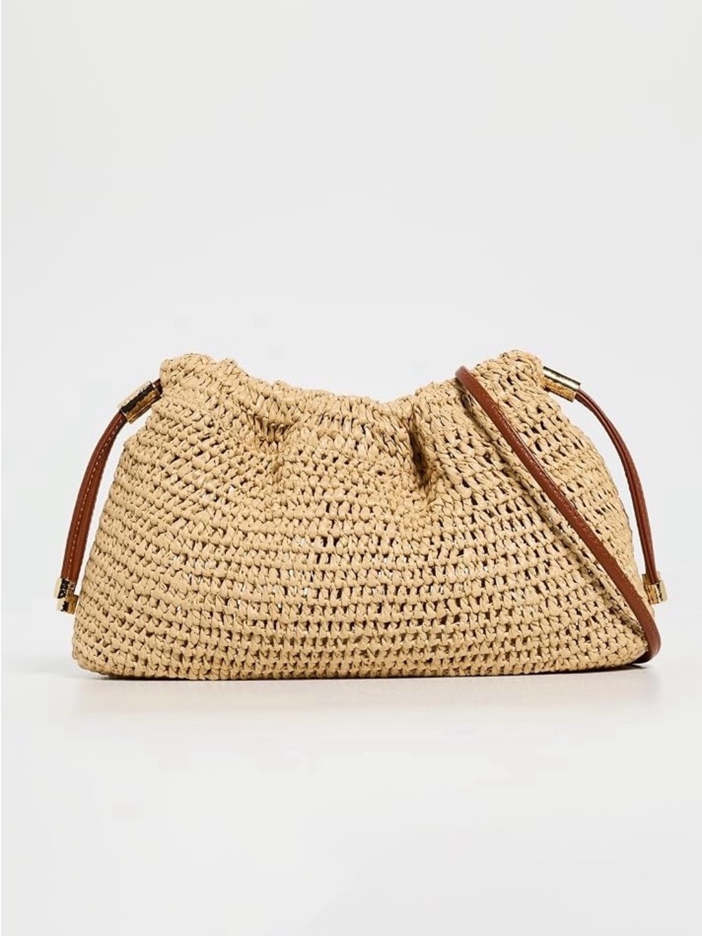 Ulla Johnson Natural Woven Raffia Crossbody with Brown Strap